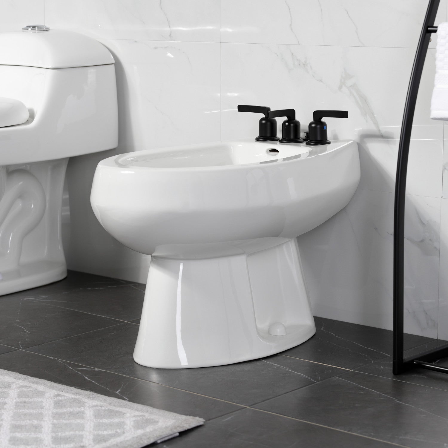 Kingston Tulare KB6320EFL - Centurion Three-Handle Deck Mount Vertical Spray Bidet Faucet with Brass Pop-Up, Matte Black — thumbnail 2